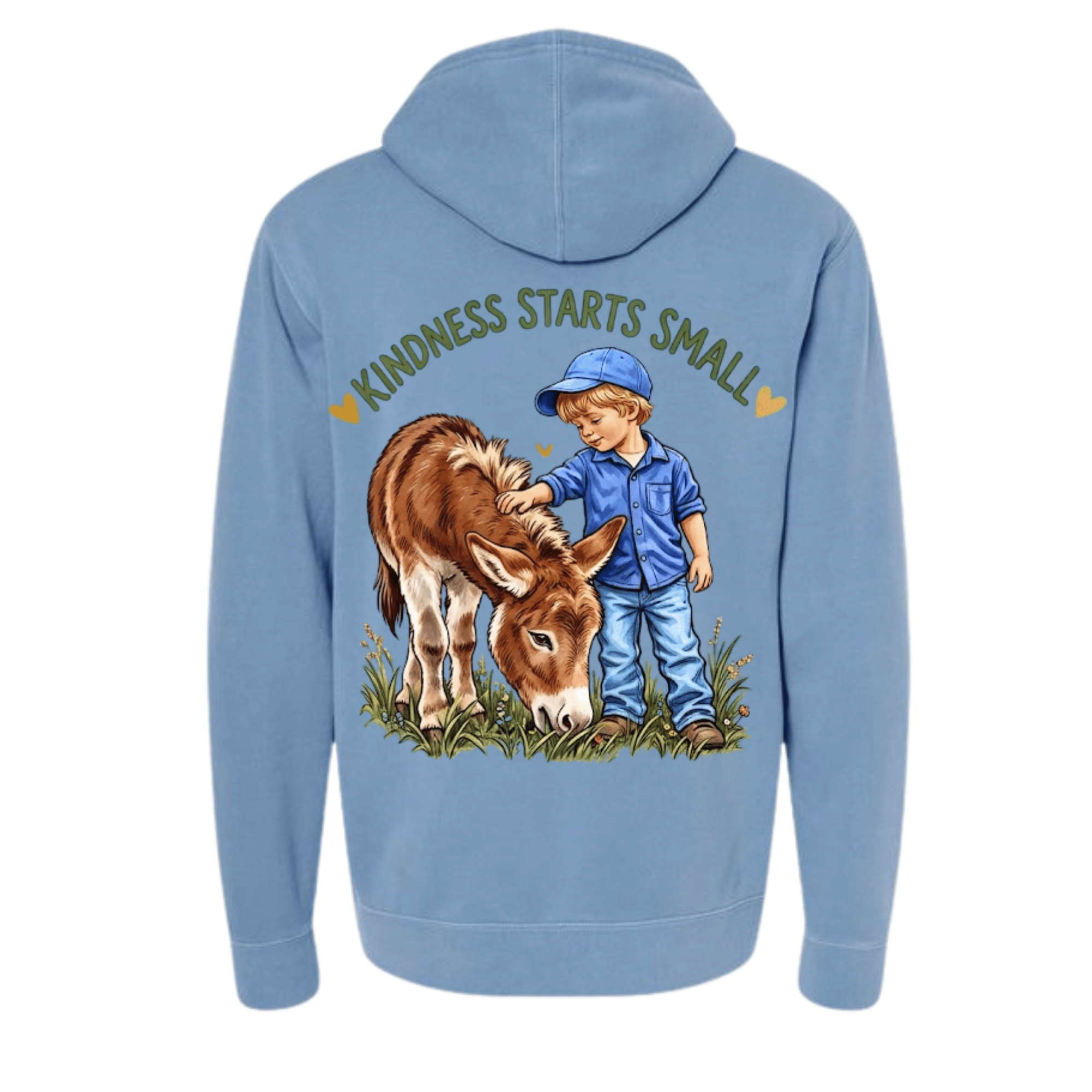 Kindness Starts Small Hoodie — A tiny nuzzle can shift the whole field. (front view)